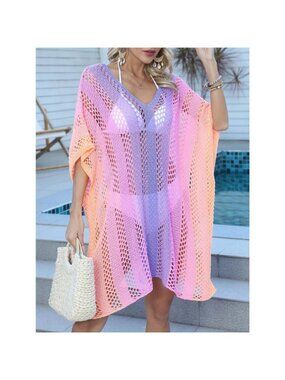 Rainbow Gradient Crochet Beach Cover Up